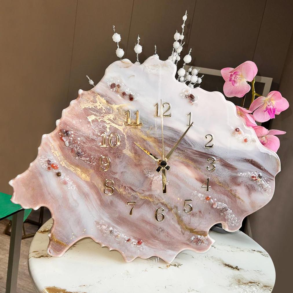 Годинник настінний фігурний з епоксидної смоли Зріз каменю 40х30 см