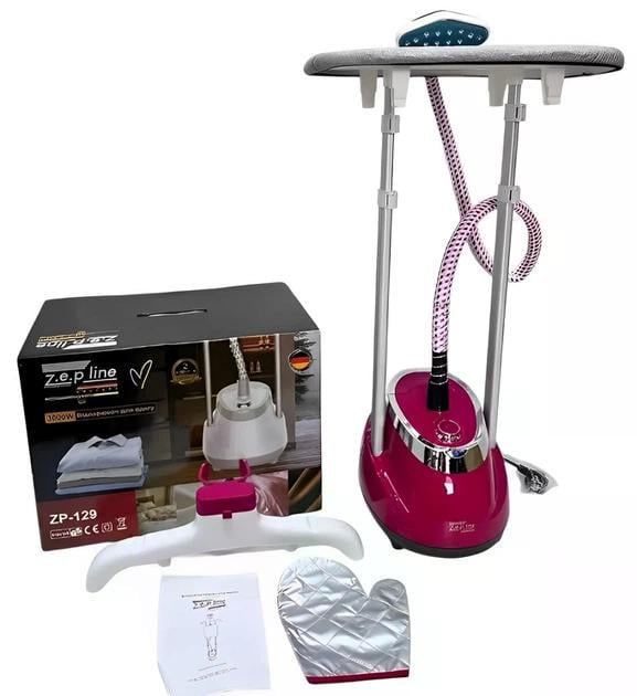 Відпарювач вертикальний для одягу зі стійкою Zepline ZP-129 3000W Рожевий (ZP-129/1)