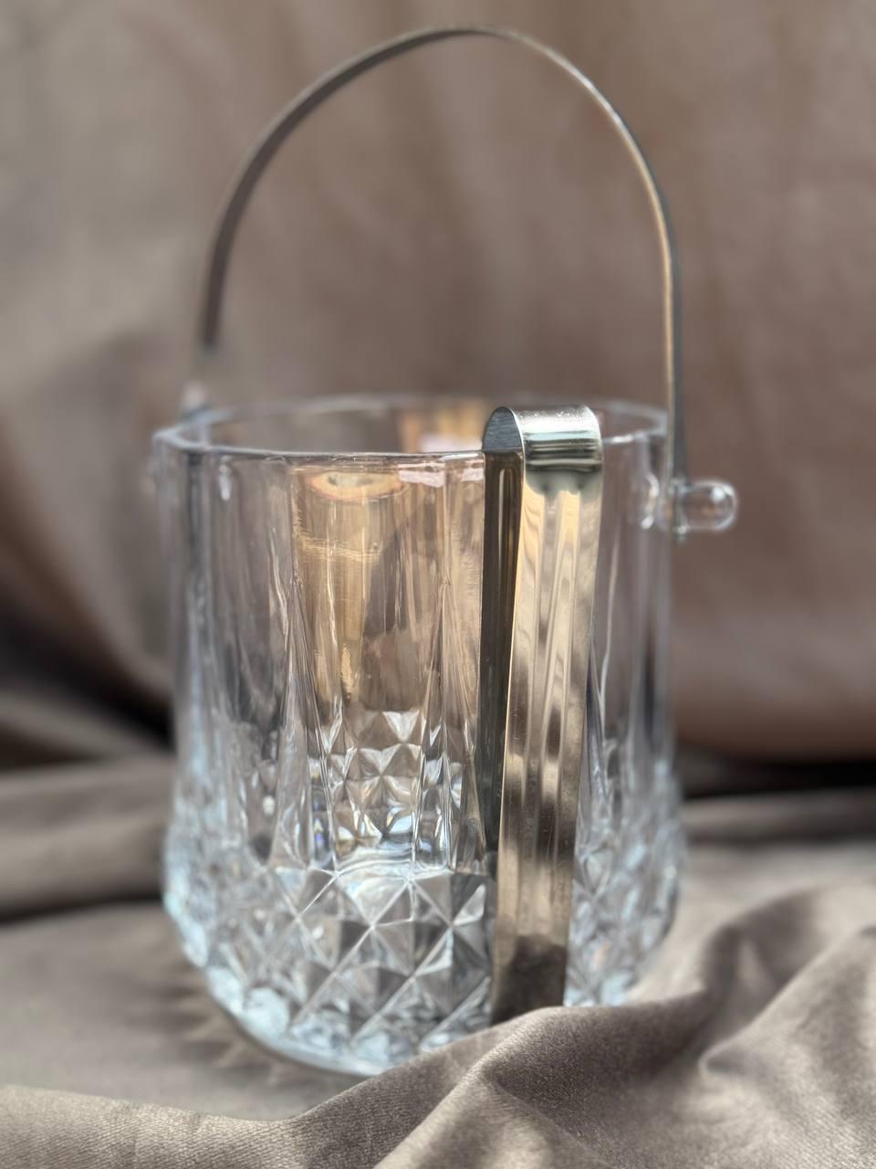 Відерце для льоду YIWU Small ice скляне зі щипцями 1,1 л Прозорий (HP-19-20) - фото 2