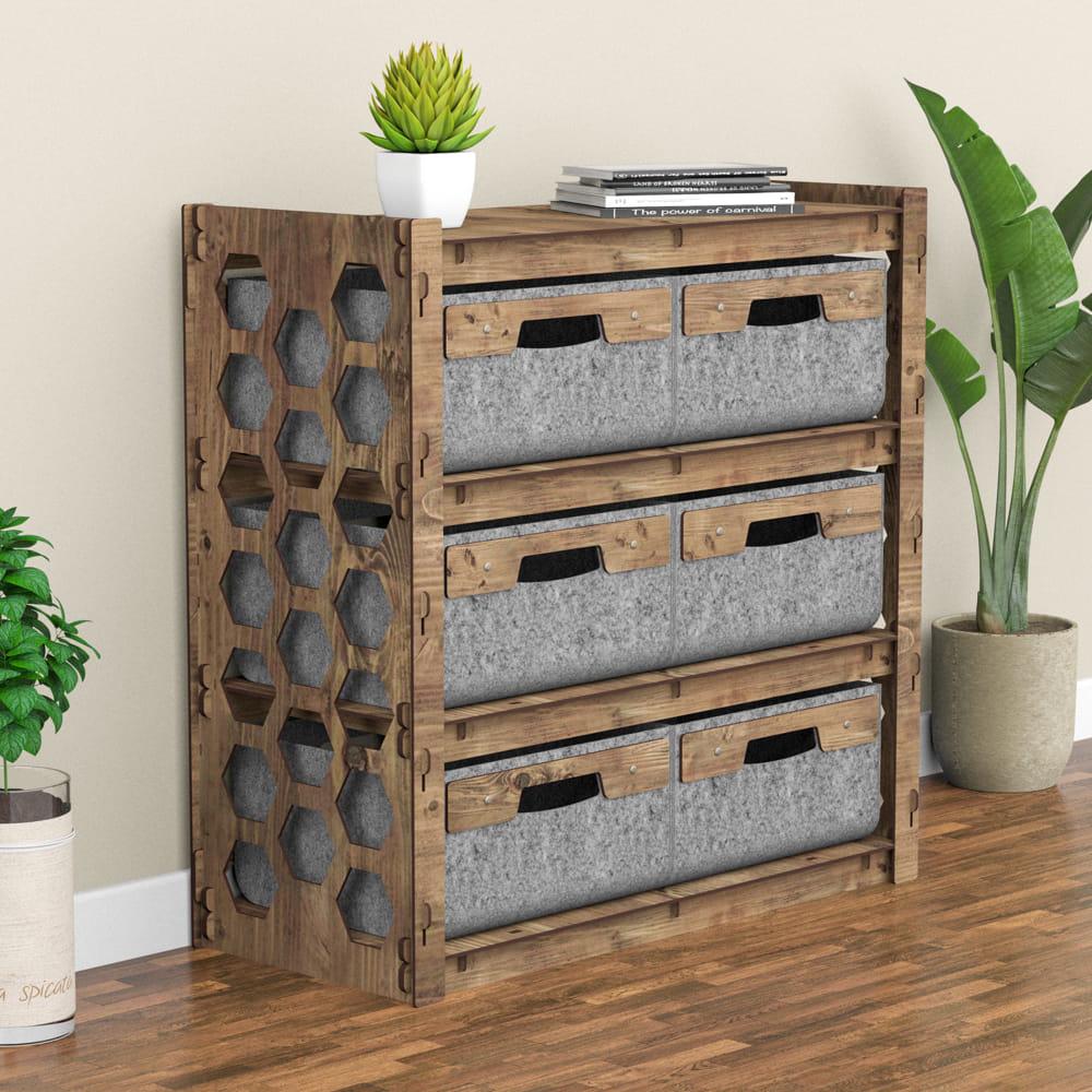 Комод для хранения из дерева Hexagonica Honeycomb на 6 ящиков серые корзины 750х750х345 мм (111368) - фото 2 Комод для хранения из дерева Hexagonica Honeycomb на 6 ящиков серые корзины 750х750х345 мм (111368) - фото 2