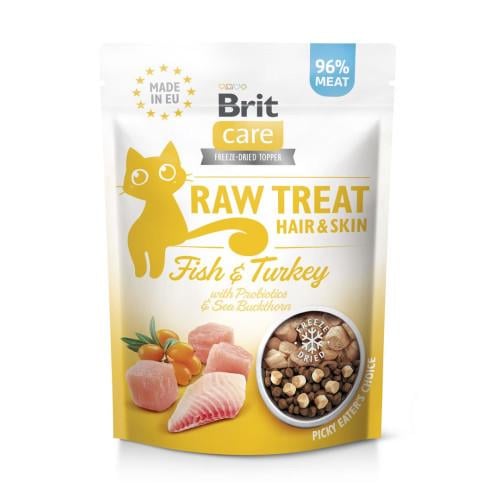 Ласощі для котів Brit Raw Treat Hair & Skin Freeze-dried з рибою та індичкою 40 г Ласощі для котів Brit Raw Treat Hair & Skin Freeze-dried з рибою та індичкою 40 г