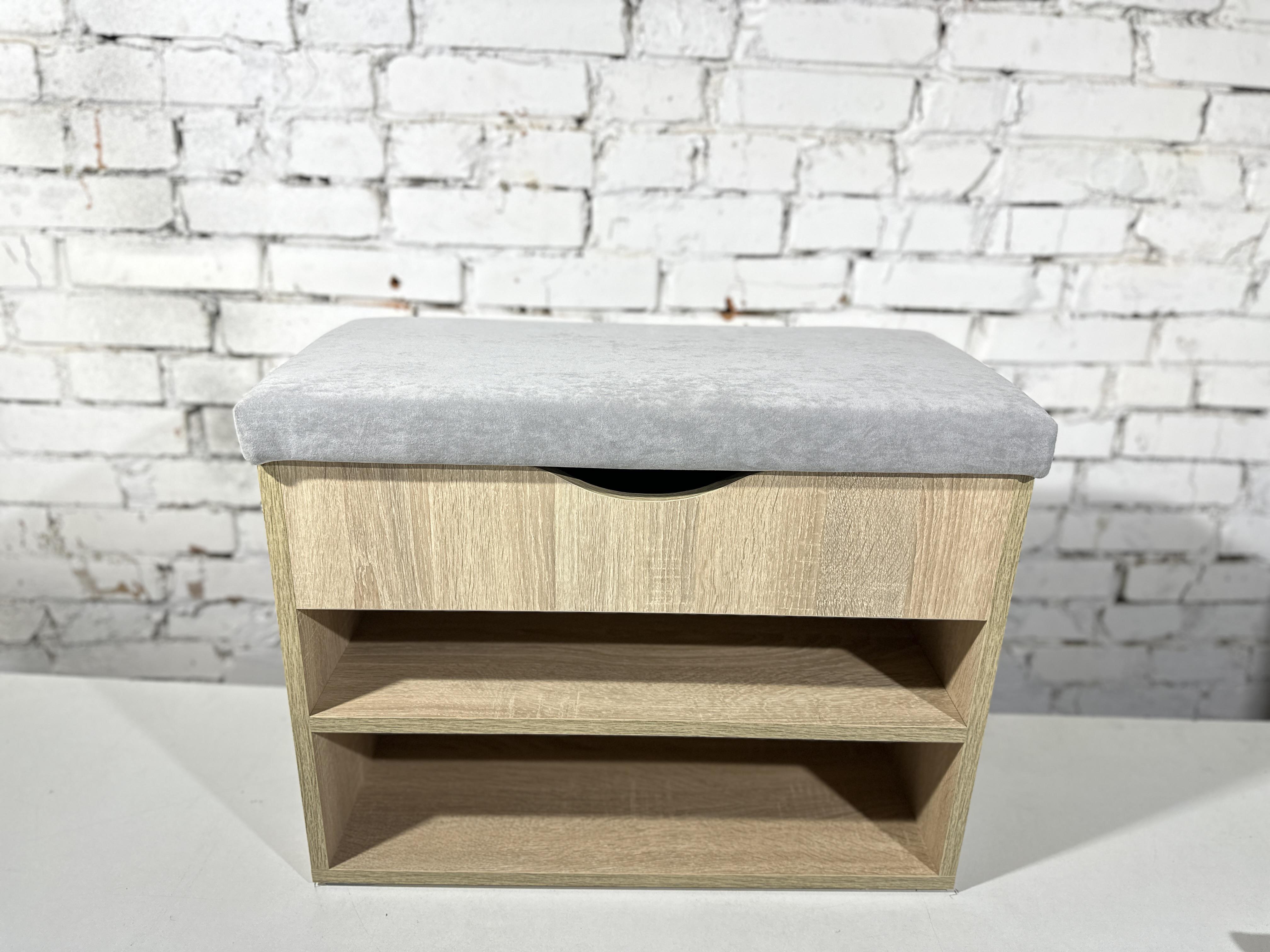 Тумба для взуття ДСП/тканина 30х60х45 см Дуб сонома світлий/Світло-сірий - фото 1 Тумба для взуття ДСП/тканина 30х60х45 см Дуб сонома світлий/Світло-сірий - фото 1