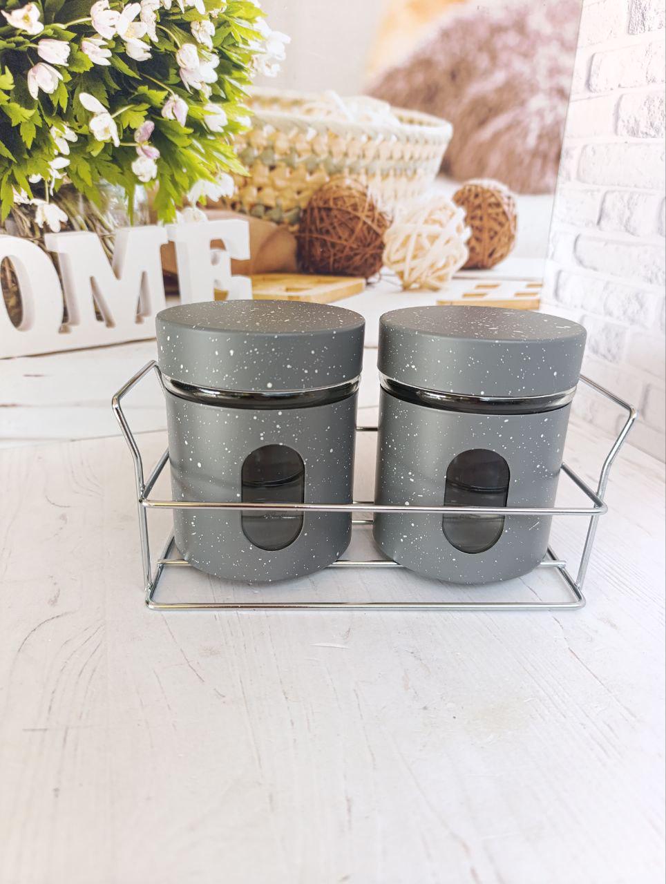 Набір для спецій A-Plus 1746-G на металевій підставці 3 пр. Сірий (30078809)