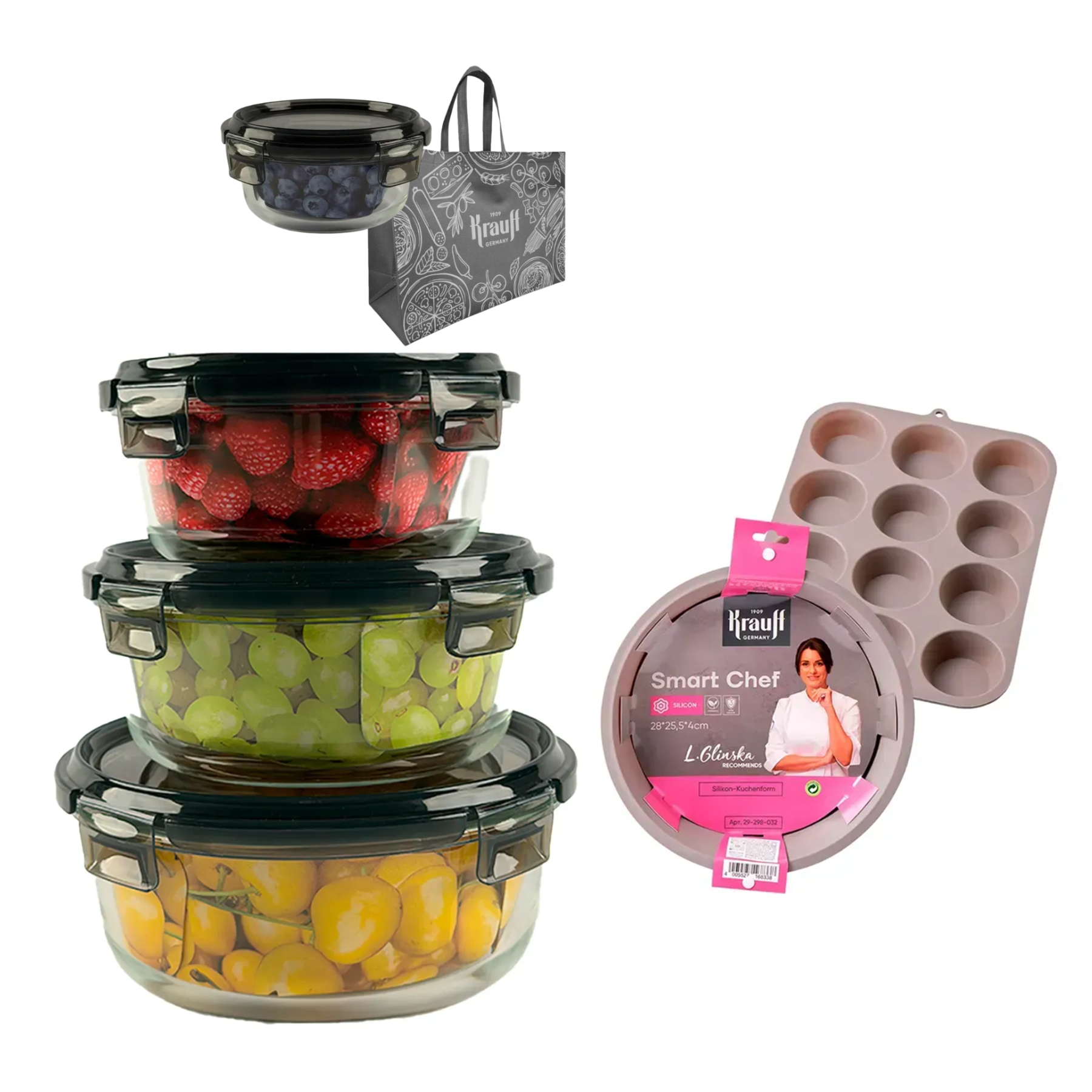 Набор стеклянных контейнеров Krauff Smart Chef со столовыми приборами и формами для выпечки (55-333-663)