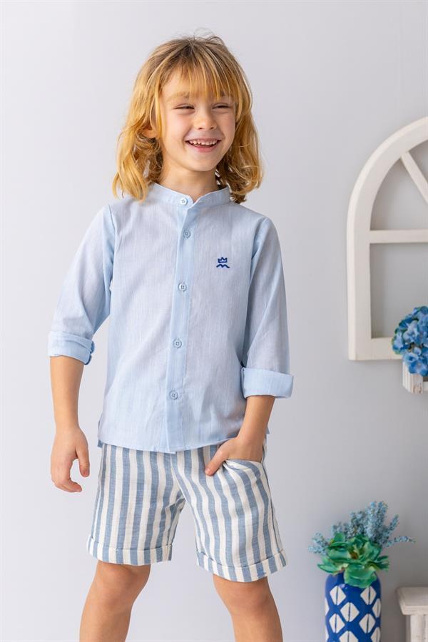 Рубашка для мальчика с длинным рукавом и воротником-стойкой Mininio 3 года 98 см Светло-голубой (8683169158038)