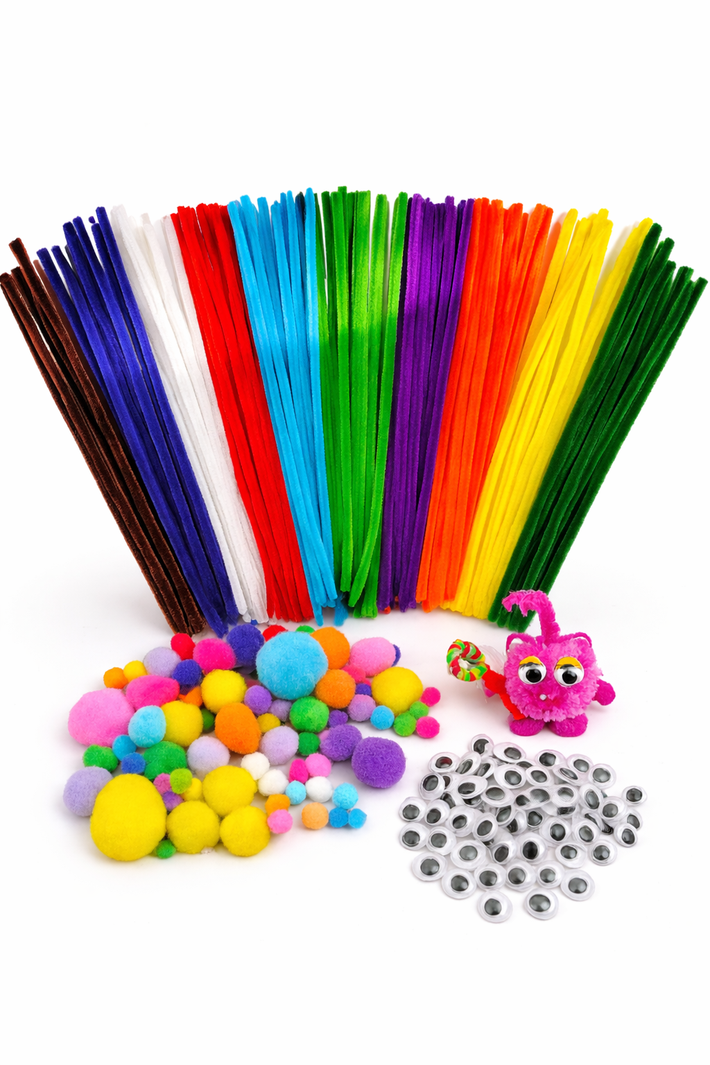 Дріт синельний пухнастий з помпонами та оченятами 30 см 100 шт. (32763132)