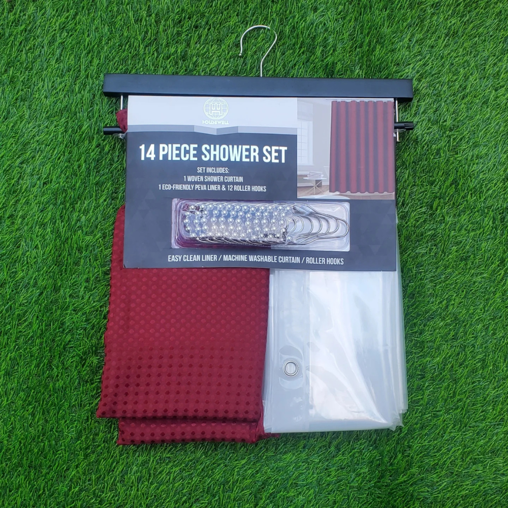 Набор шторка для ванной и двойная душа с подкладкой с крючками узор 178x183 см Бордовый - фото 6