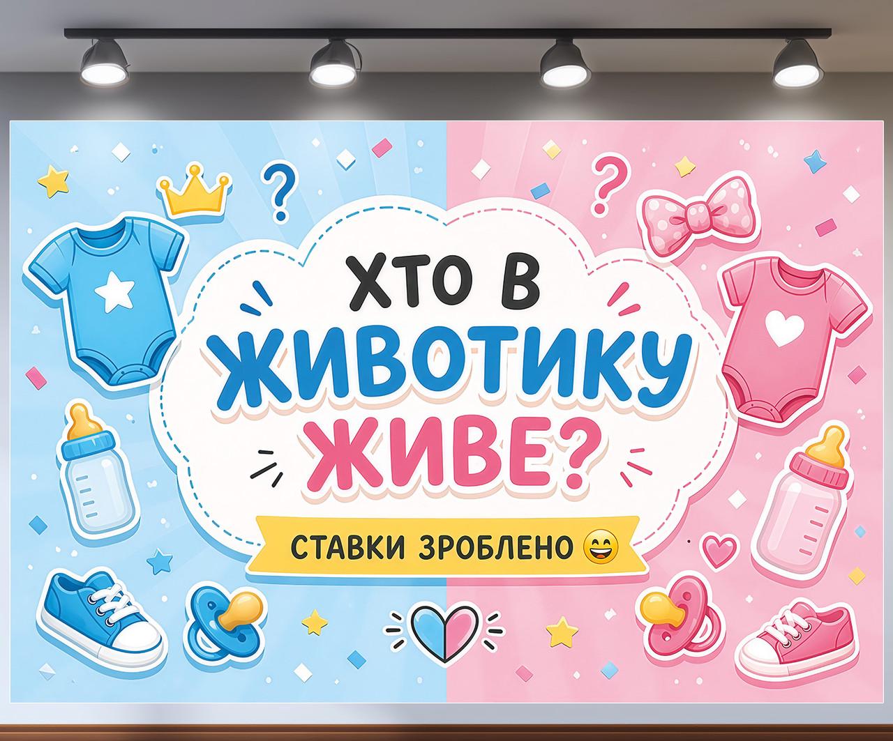 Баннер для фотозоны Кто в животике живет Ставки сделаны Gender Party 180x120см, №48808