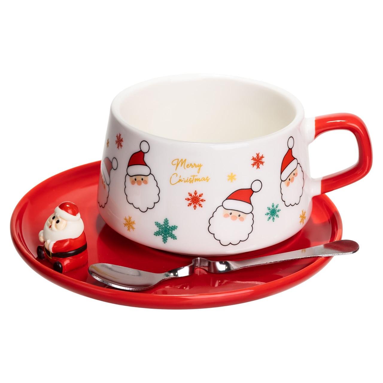 Чашка для латте-арту порцелянова Merry Christmas з блюдцем 250 мл (FM-CS-10A) - фото 4 Чашка для латте-арту порцелянова Merry Christmas з блюдцем 250 мл (FM-CS-10A) - фото 4