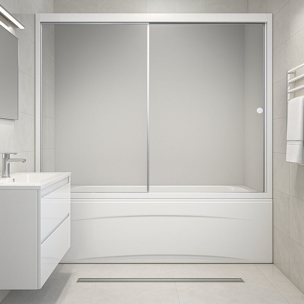 Штора для ванної скляна KO&PO F 150 W-2 розсувні двері матове скло 150х140 см Білий (C10646)