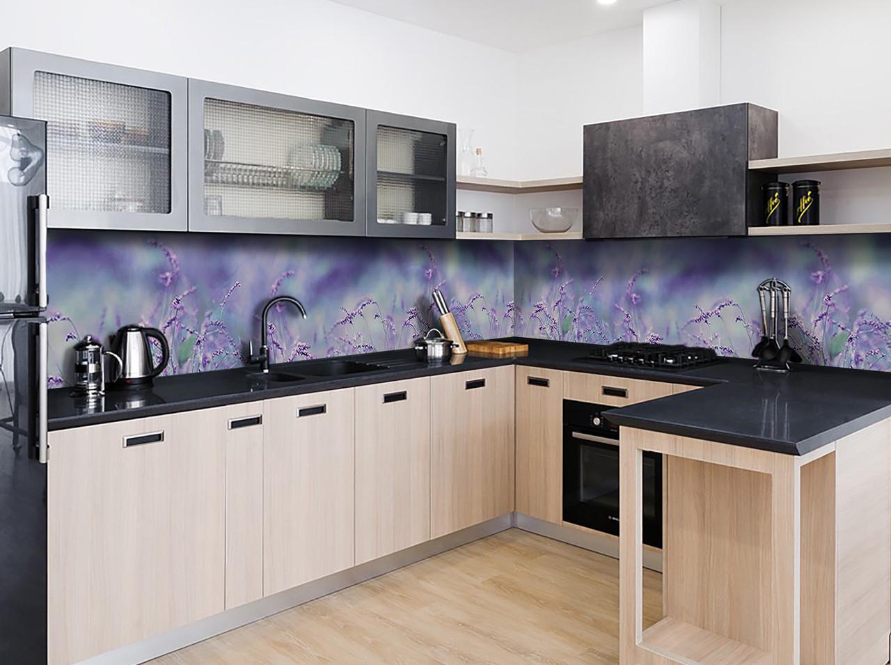 Кухонный фартук Полевые травы из самоклеющейся виниловой пленки 60х250 см Фиолетовый