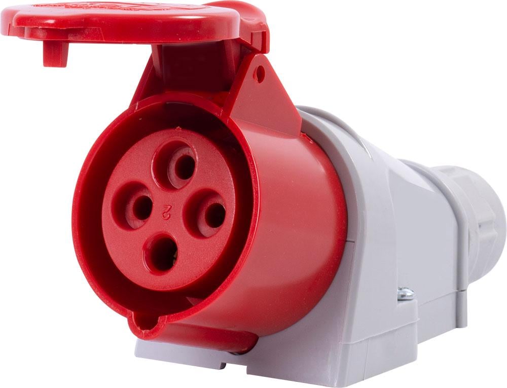 Силова розетка E.NEXT 3P+PE 16А 400 В стаціонарна IP44 Червоний (047)