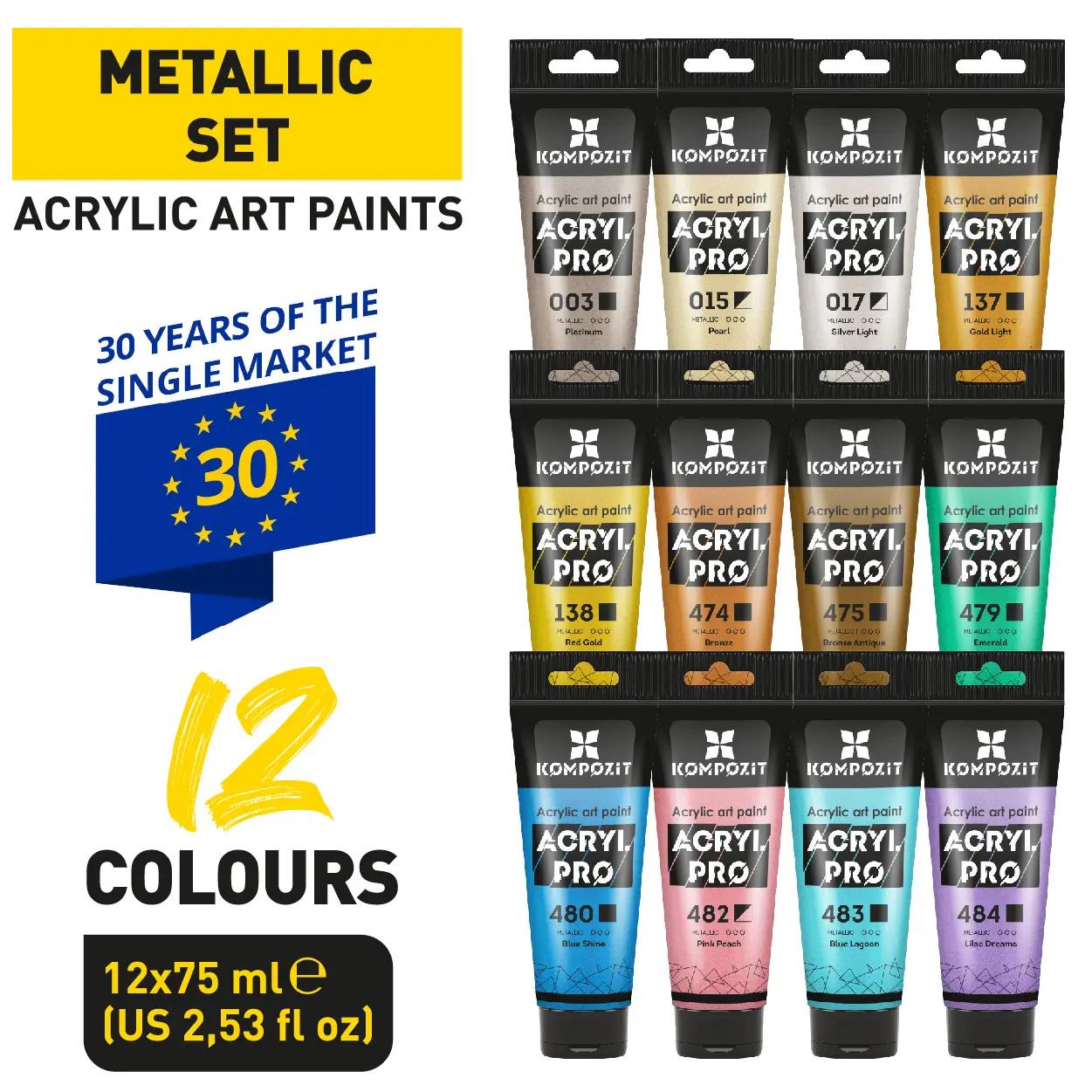 Акриловая краска художественная ACRYL PRO ART Kompozit Металлик 12х75 мл 12 цветов (000865) - фото 3