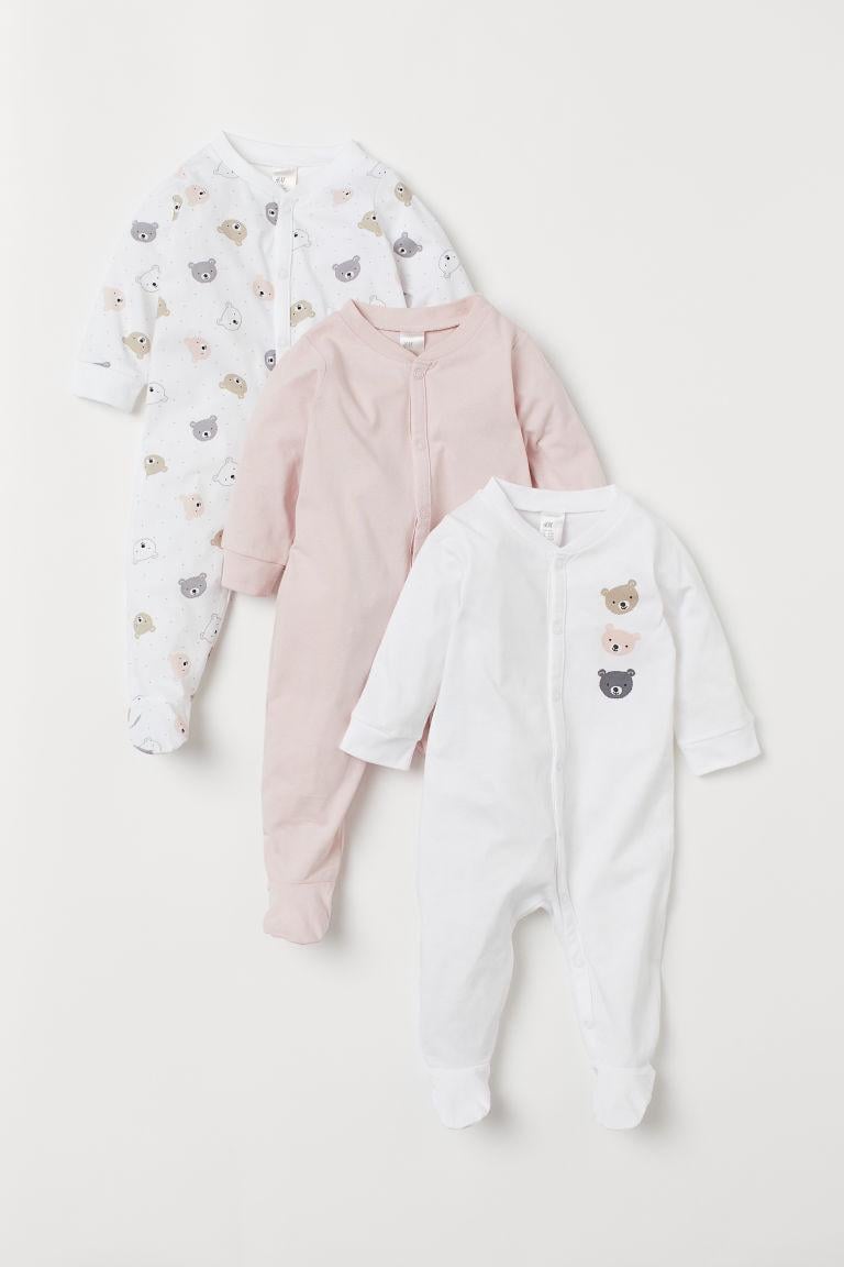 Человечки с принтом H & M P40006 86 см 3 шт. Белый/Розовый (P-6910806230087)