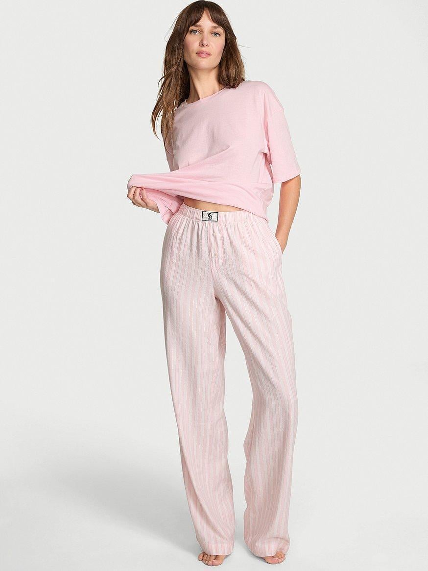 Пижама женская Victoria's Secret Flannel Short-Sleeve Long Tee-amama Set L Розовый (3022524827)