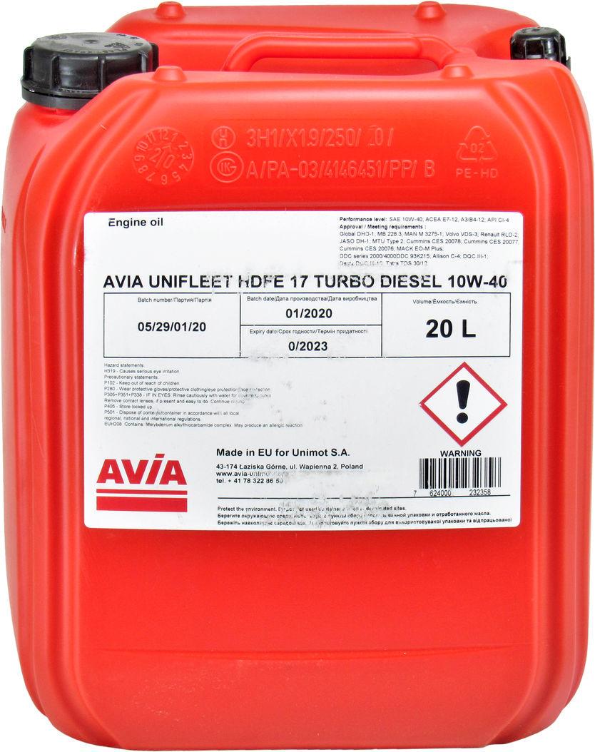 Моторное масло Avia Unifleet Hdfe17 дизель 10W-40 20 л (1400402)