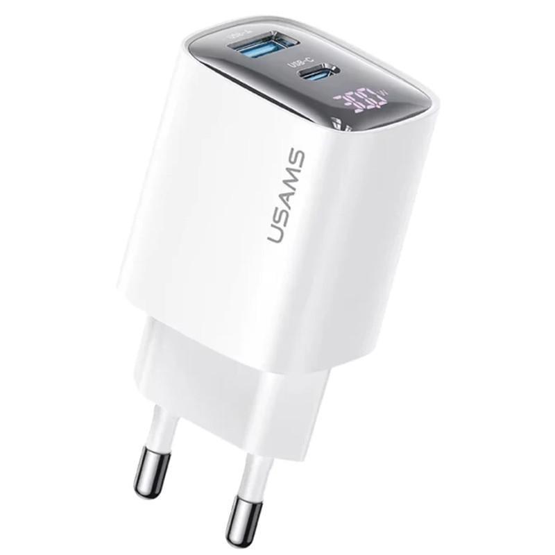 Зарядний пристрій мережевий Usams US-CC229 GaN Digital Display XC Ser. 30W 1USB-A/1C White (00000078329_2)