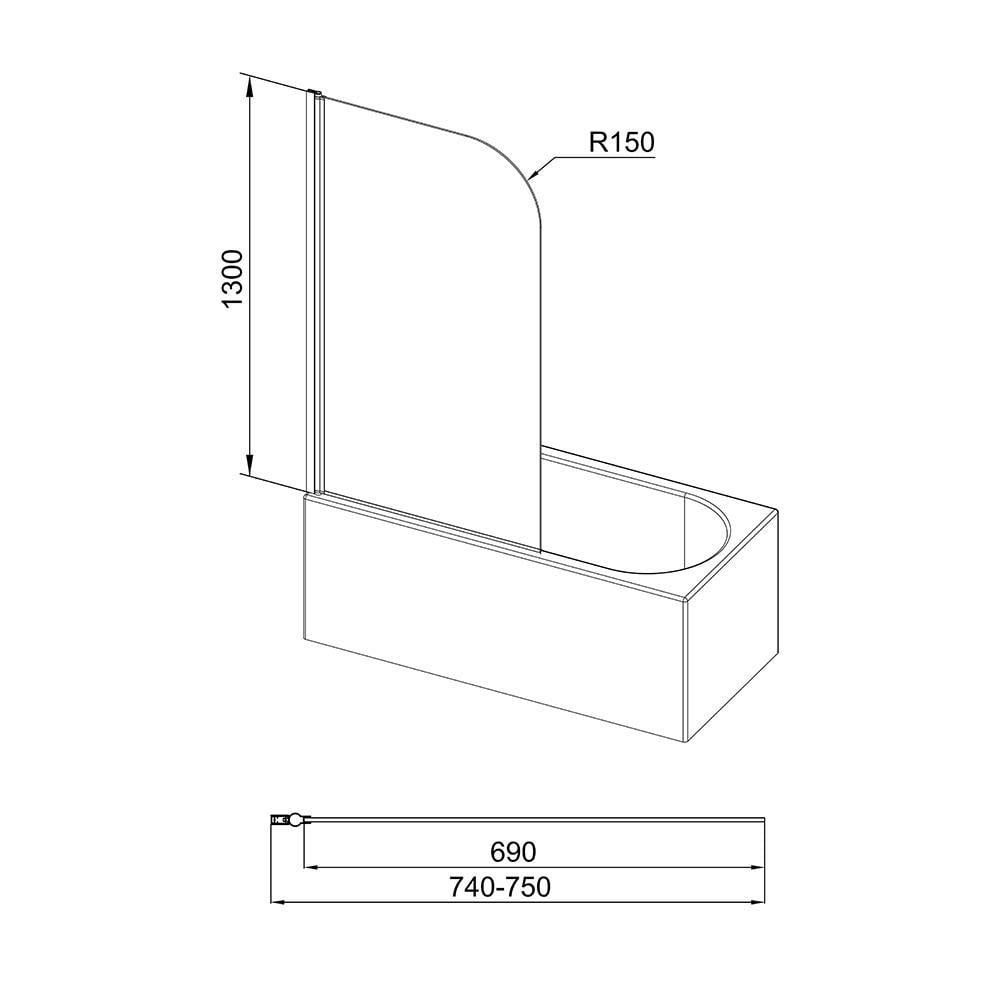 Штора на ванну Q-tap Standard CRM407513APL Pear,стекло 75x130 см - фото 2