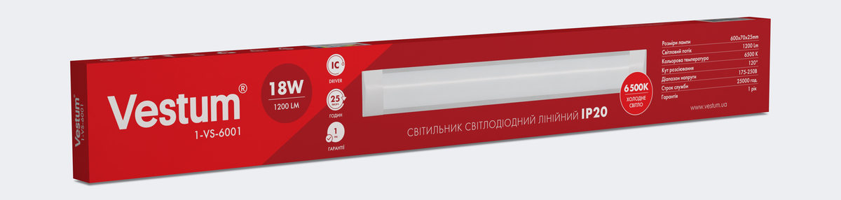 Линейный светильник светодиодный Vestum 1-VS-6001 18W 6500K 220V IP20 0,6 м - фото 2 Линейный светильник светодиодный Vestum 1-VS-6001 18W 6500K 220V IP20 0,6 м - фото 2