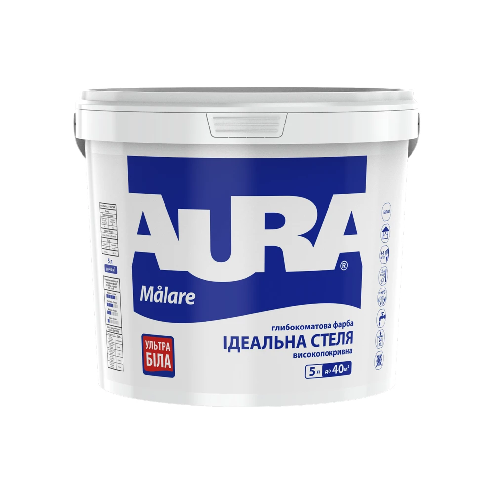 Фарба акрилова інтер'єрна Aura MALARE В1 5 л Білий (1422975646)