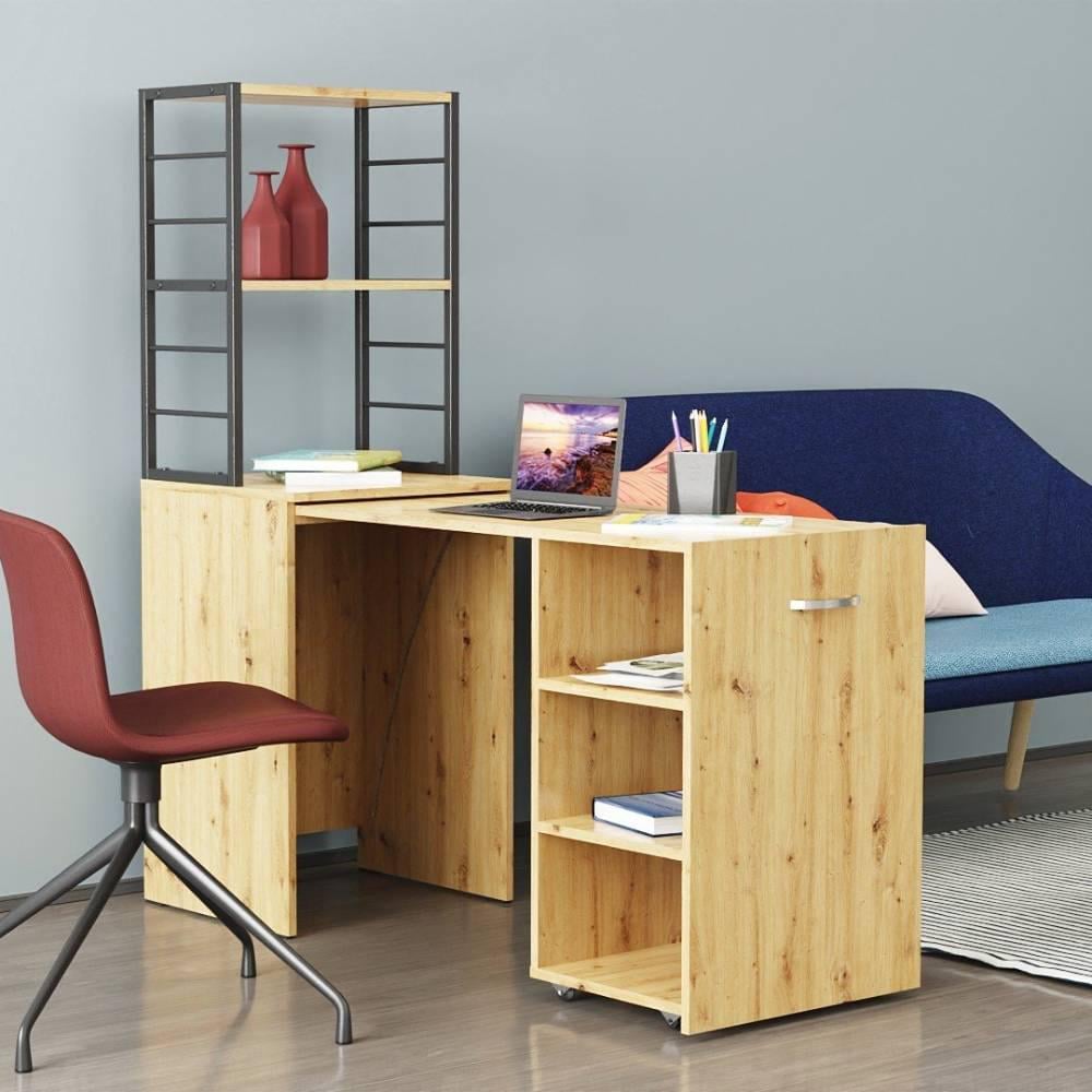 Стіл-тумба трансформер Ferrum-decor Смарт 4/1 з етажеркою метал/ДСП 16 мм 1430x1450x500 мм Чорний/Дуб Артизан (FRD-105128)