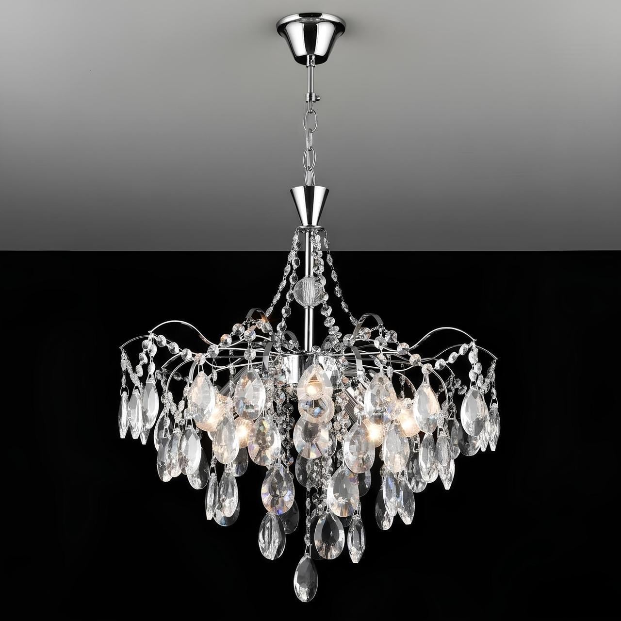 Люстра Valeso с хрустальными подвесами под пять ламп Е14 Хром (E2741/5)