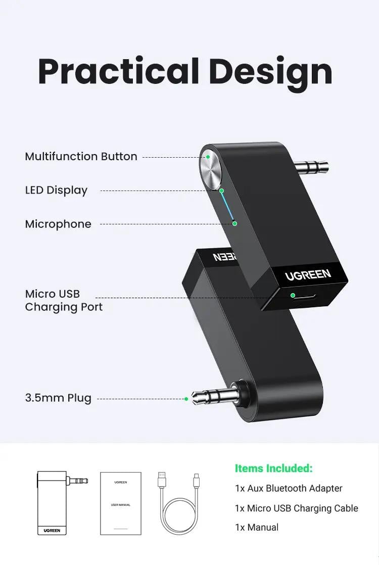 Адаптер UGREEN Bluetooth Receiver 3,5 мм Black (30348) - фото 11