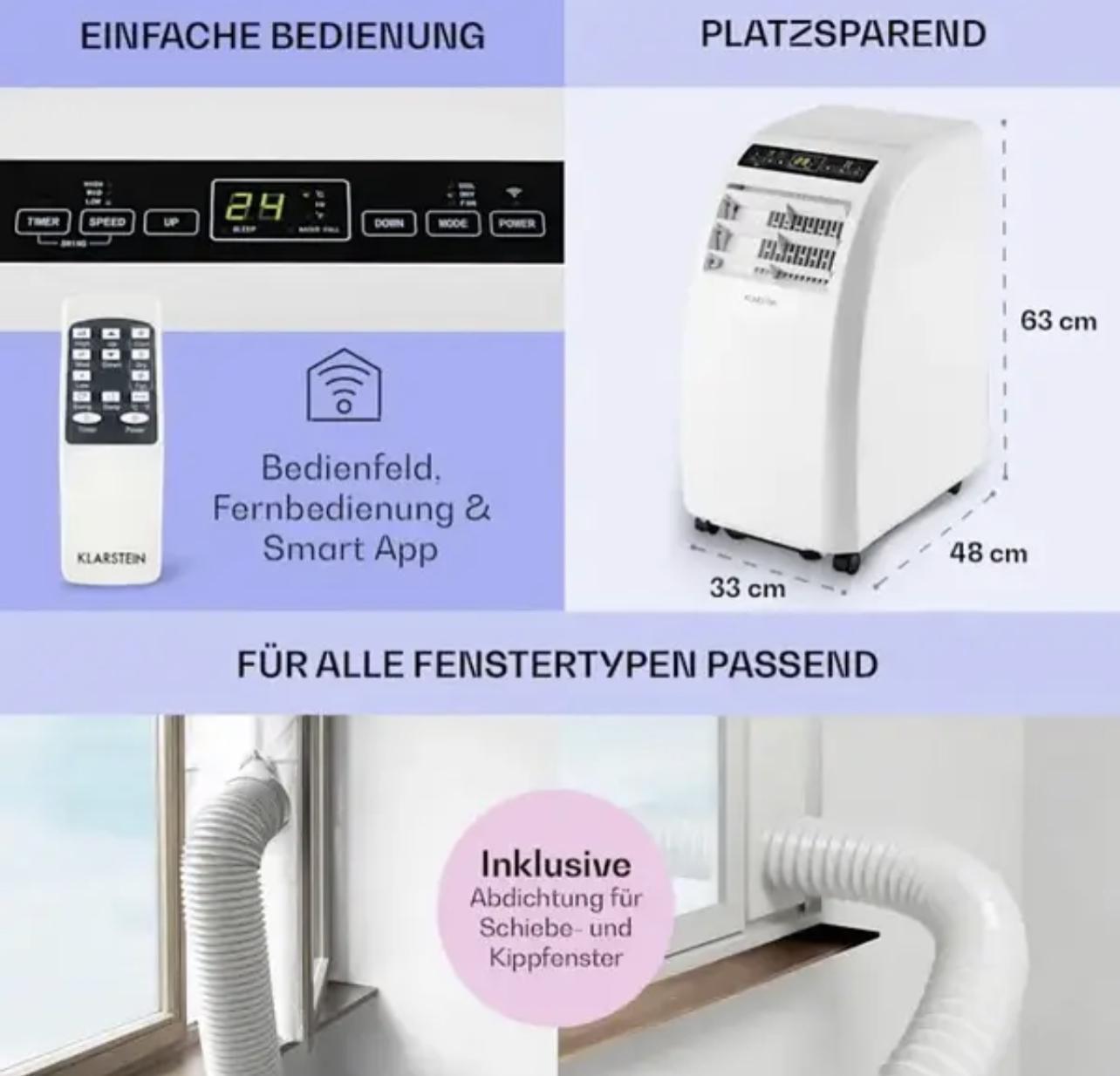 Кондиционер мобильный KLARSTEIN Metrobreeze Rome Smart EEC A+ 10 000 BTU/3,0 кВт до 49 м2 Белый (10035803) - фото 8 Кондиционер мобильный KLARSTEIN Metrobreeze Rome Smart EEC A+ 10 000 BTU/3,0 кВт до 49 м2 Белый (10035803) - фото 8