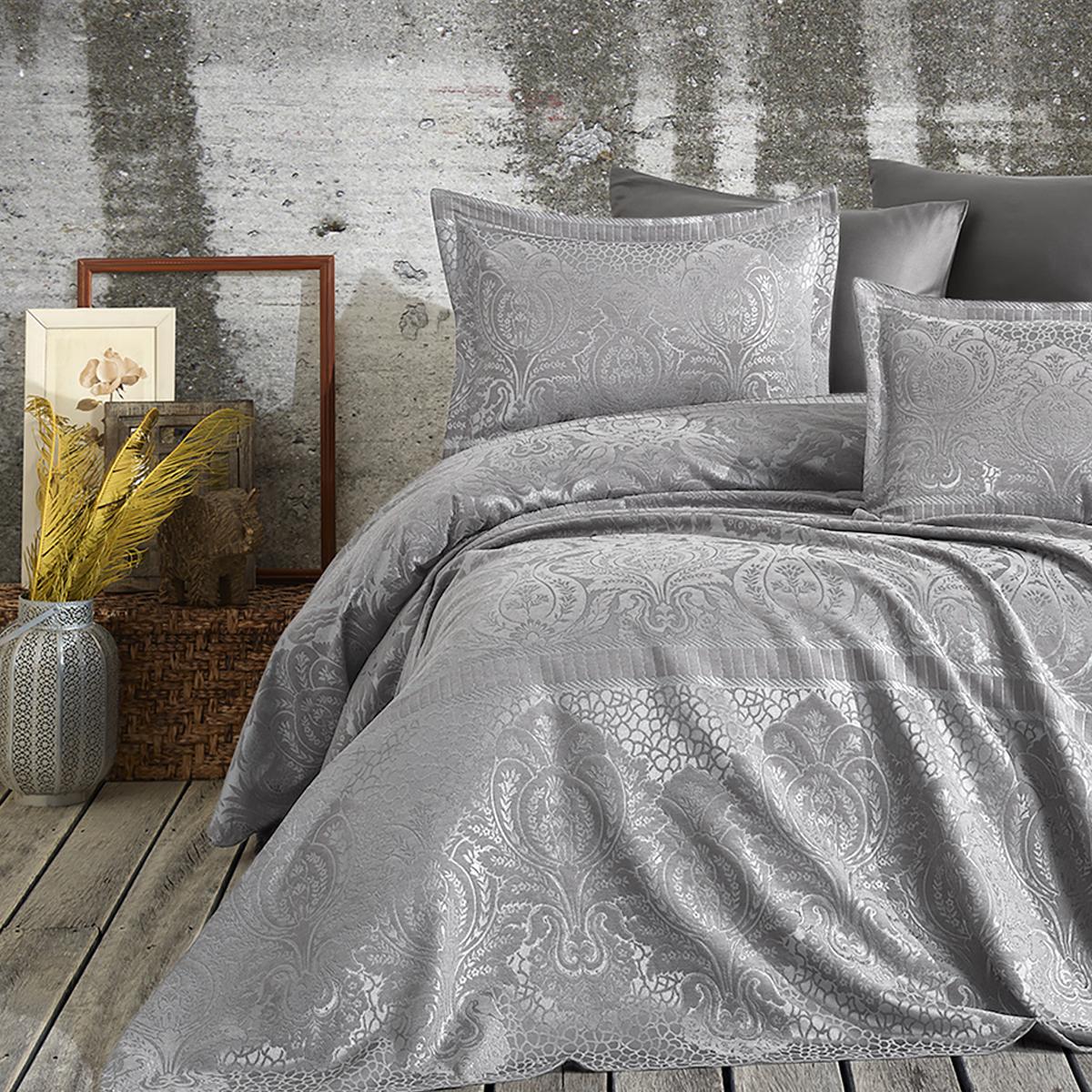 Покривало жакард з наволочками Dantela Vita Hazel євро Світло-сірий (svt-2000022345637) - фото 2