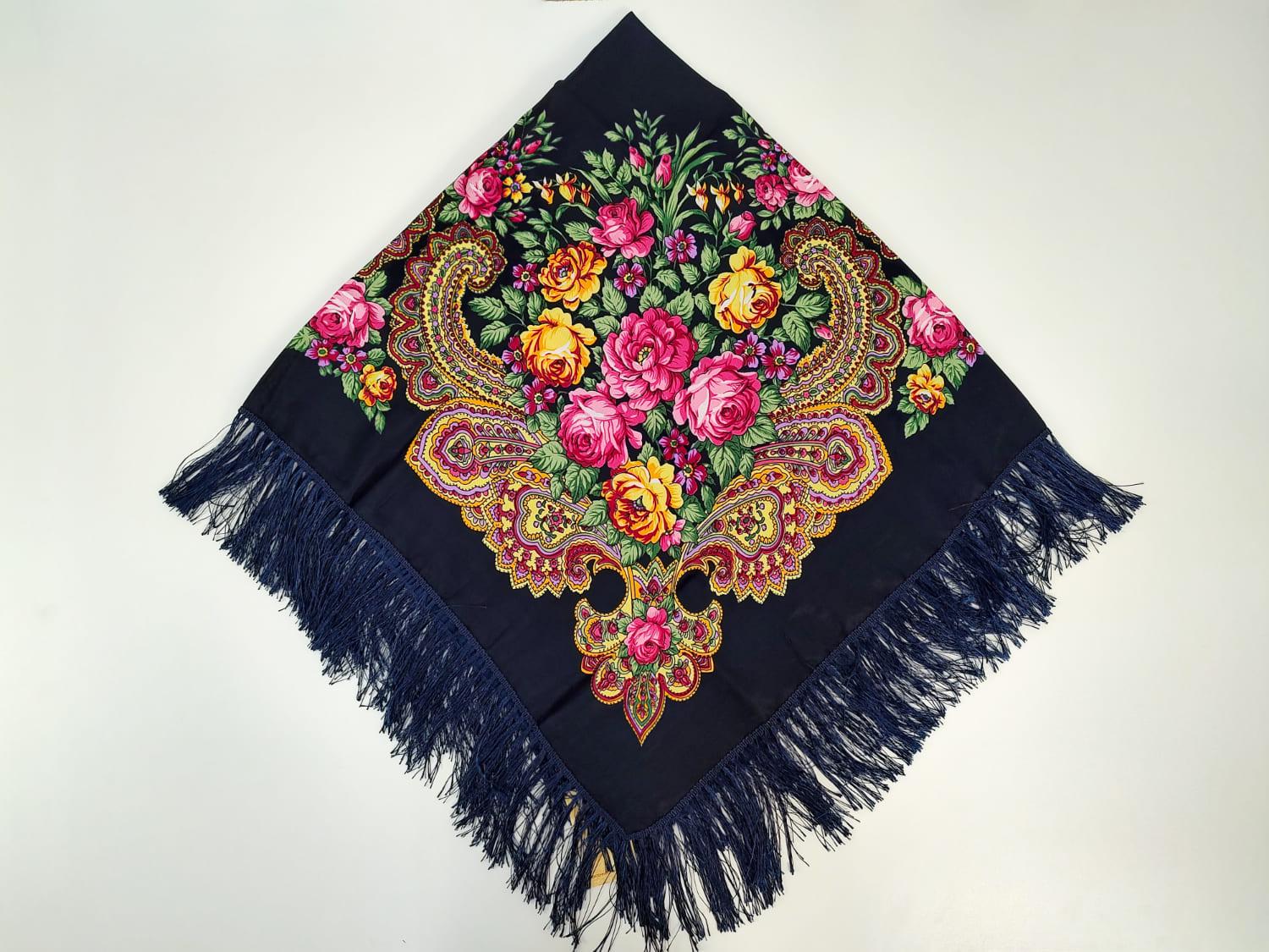 Платок кружево из роз 120х120 см Синий М39 (29416892)