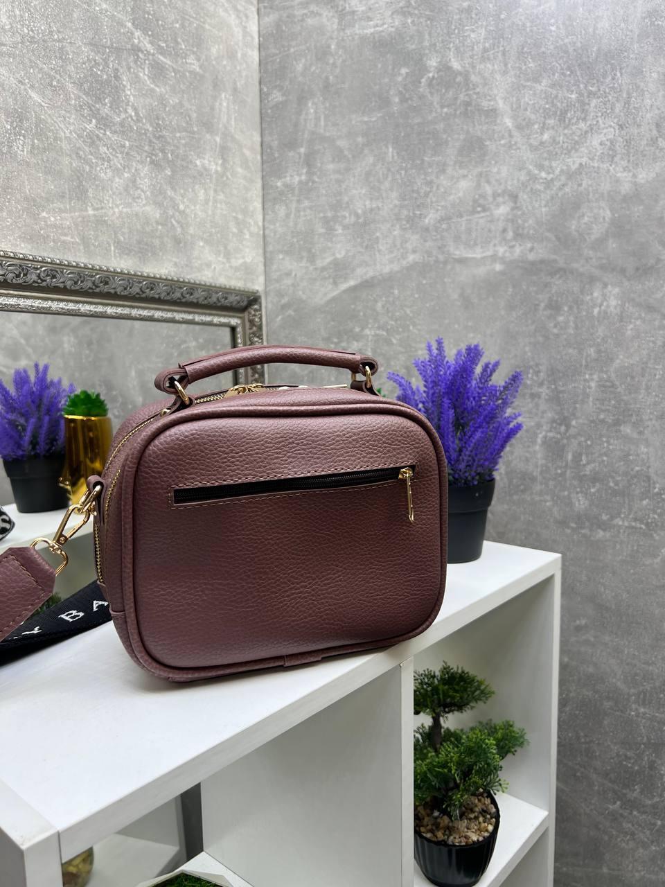 Сумка женская кросс-боди из экокожи с широко ремнем Темно-пудровый (2732414511) - фото 7