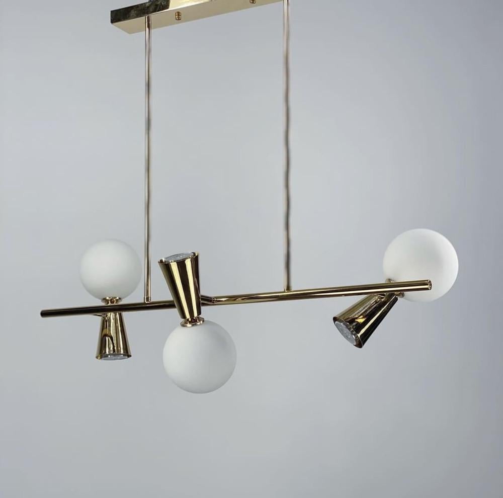 Люстра подовжена ABELINA з 3 білими плафонами на 2 джерела світла Золотий (LF_YG 8006 GD-A) - фото 1