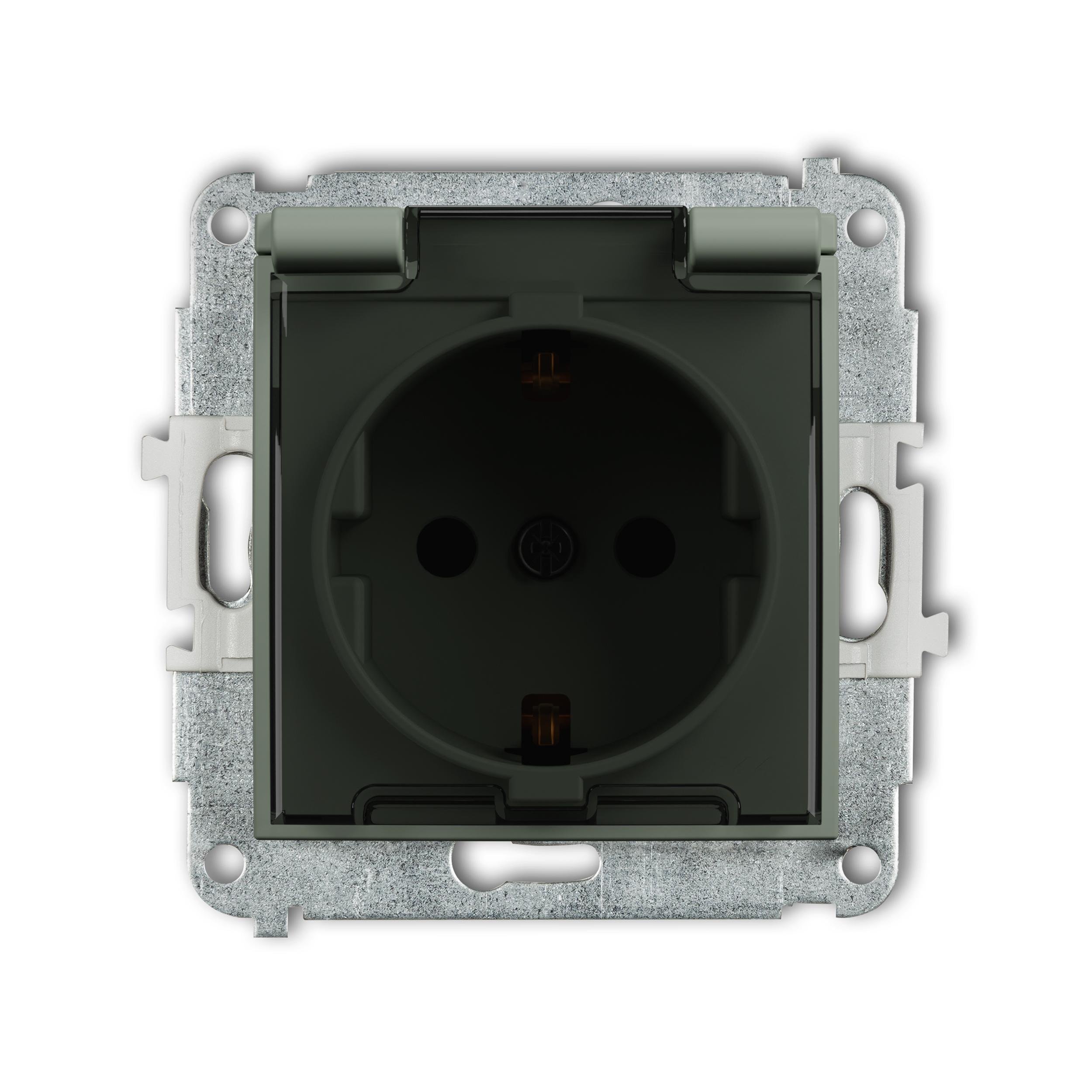 Розетка с крышкой Karlik Mini с заземлением Schuko и шторками Шалфей (61MGPB-1sdp)