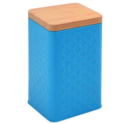 Банка для хранения сыпучих продуктов Stenson R18604 металлическая с бамбуковой крышкой 10х10х17,5 см (551986)