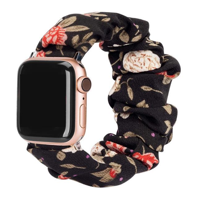 Ремешок для Apple Watch Садовая роза + резинка для волос 38-40 мм Черный