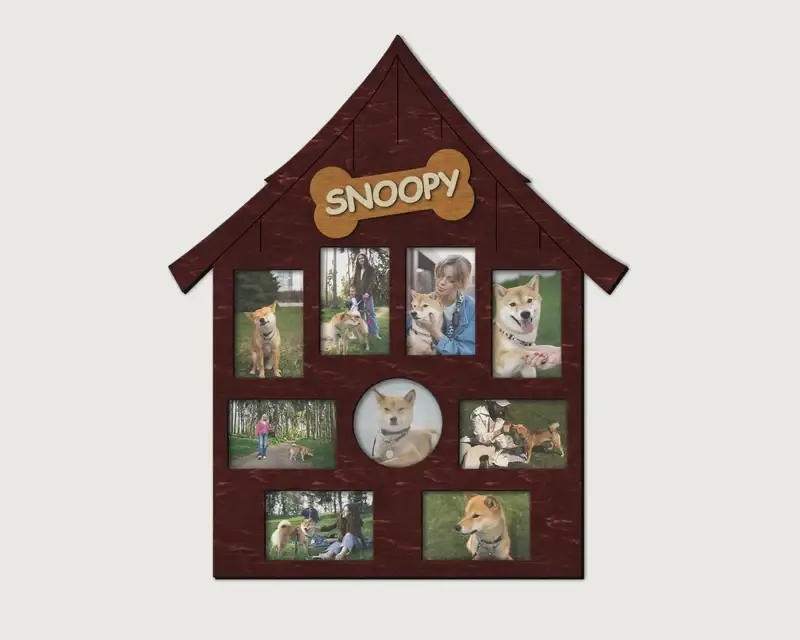 Фоторамка Собачья будка на 9 фотографий Бордовый (doghouse-2)