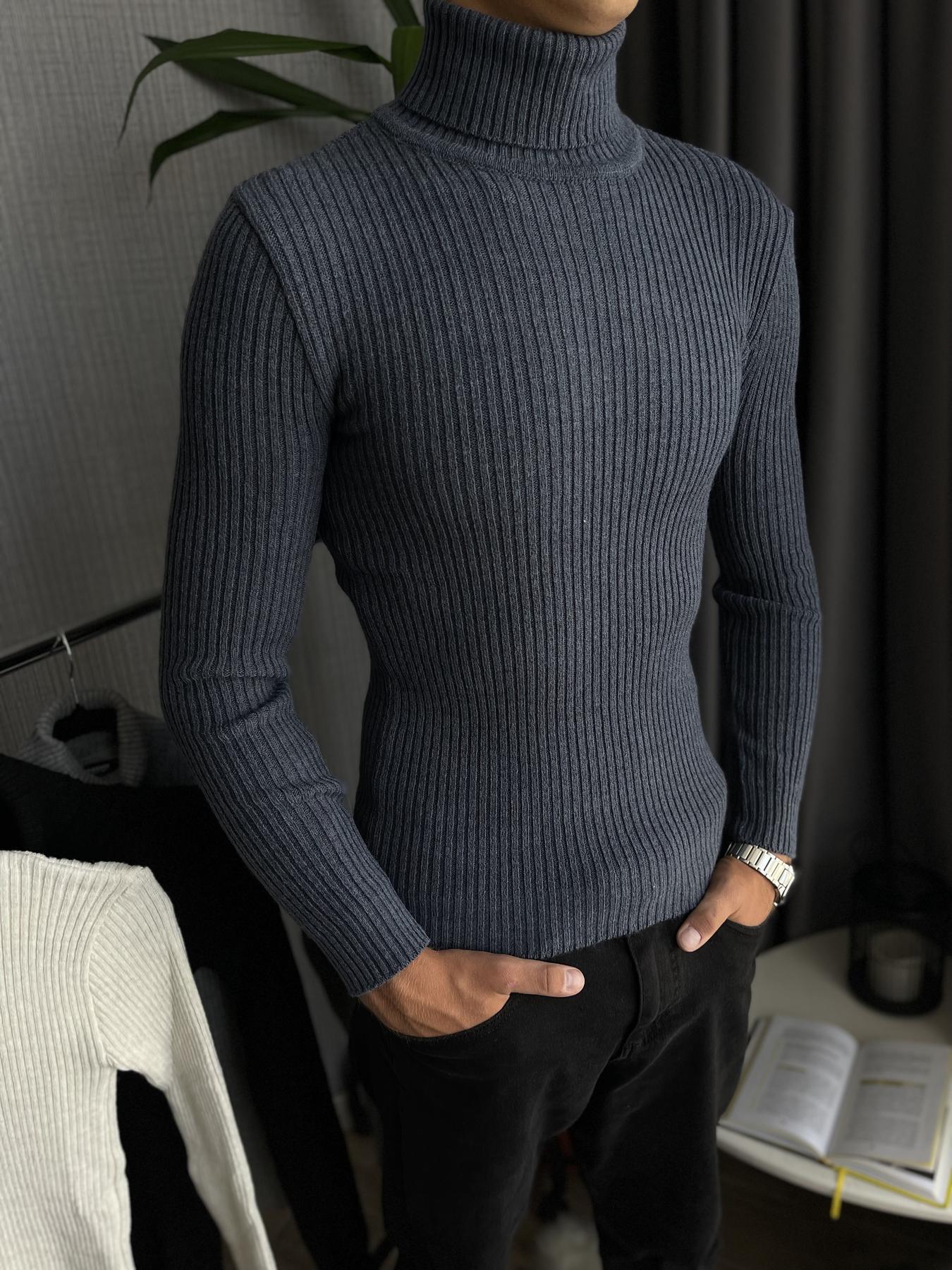 Гольф мужской в рубчик зимний с высоким горлом XL Синий (25537/2/3) - фото 4 Гольф мужской в рубчик зимний с высоким горлом XL Синий (25537/2/3) - фото 4