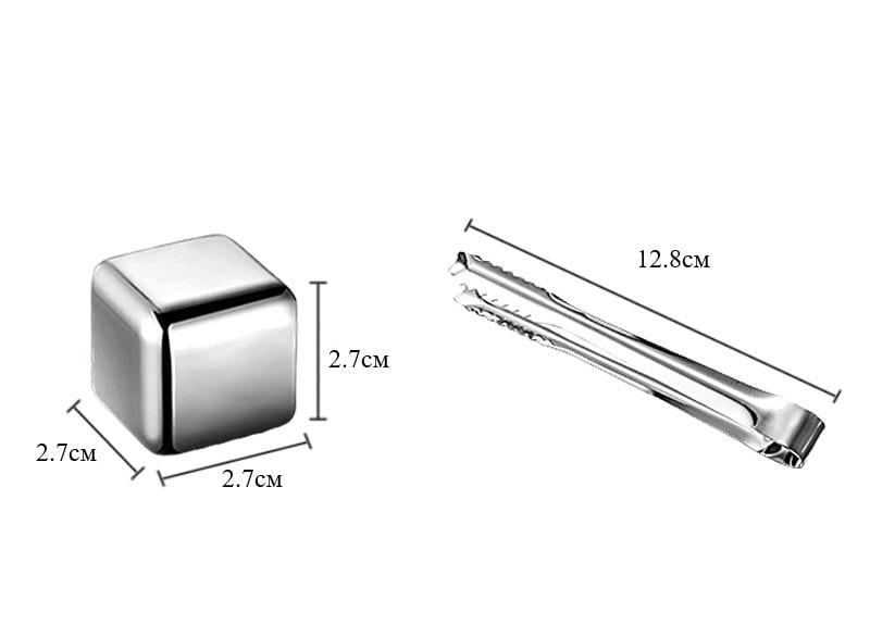 Набор камней для виски из нержавеющей стали 4 шт. и щипцы для охлаждения напитков Серебряный (29527) - фото 2 Набор камней для виски из нержавеющей стали 4 шт. и щипцы для охлаждения напитков Серебряный (29527) - фото 2