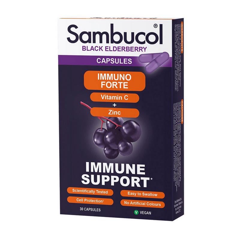 Комплекс для иммунитета с черной бузиной витамином C и цинком Sambucol Immuno Forte Capsules 30 капс.