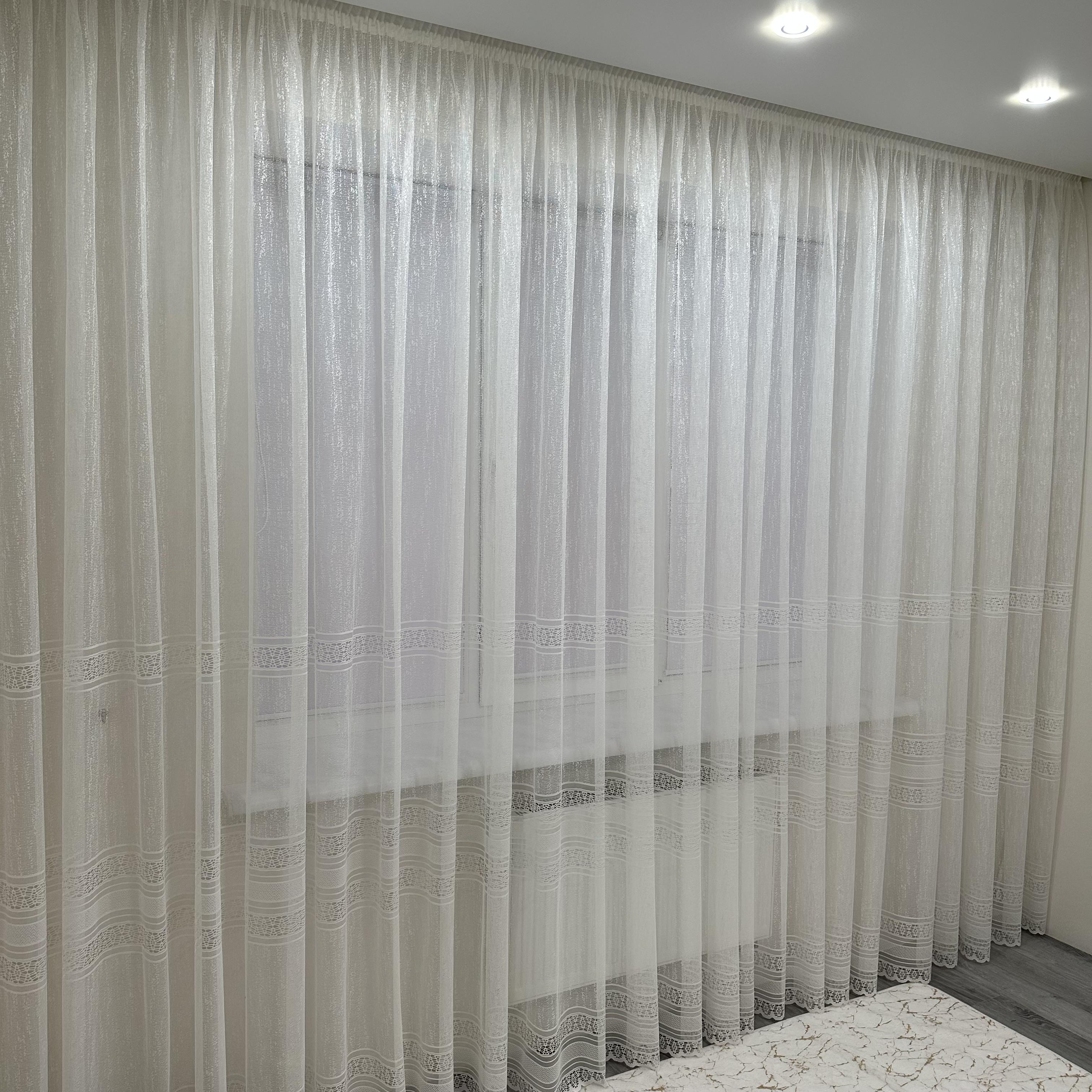 Тюль жаккард готова з візерунком 300х270 см на тасьмі 6 см 2 ряди петель Молочний (ТПМ-3) - фото 5 Тюль жаккард готова з візерунком 300х270 см на тасьмі 6 см 2 ряди петель Молочний (ТПМ-3) - фото 5