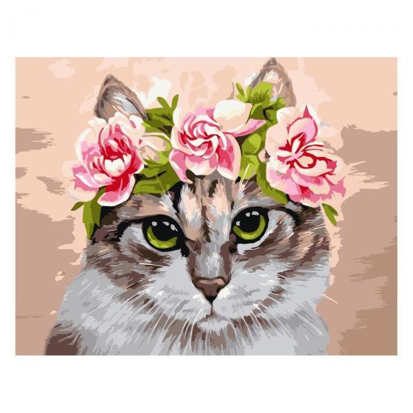 Картина по номерам Strateg Животные Кот в веночке 30х40 см в термопакете (SV-0083-mt)