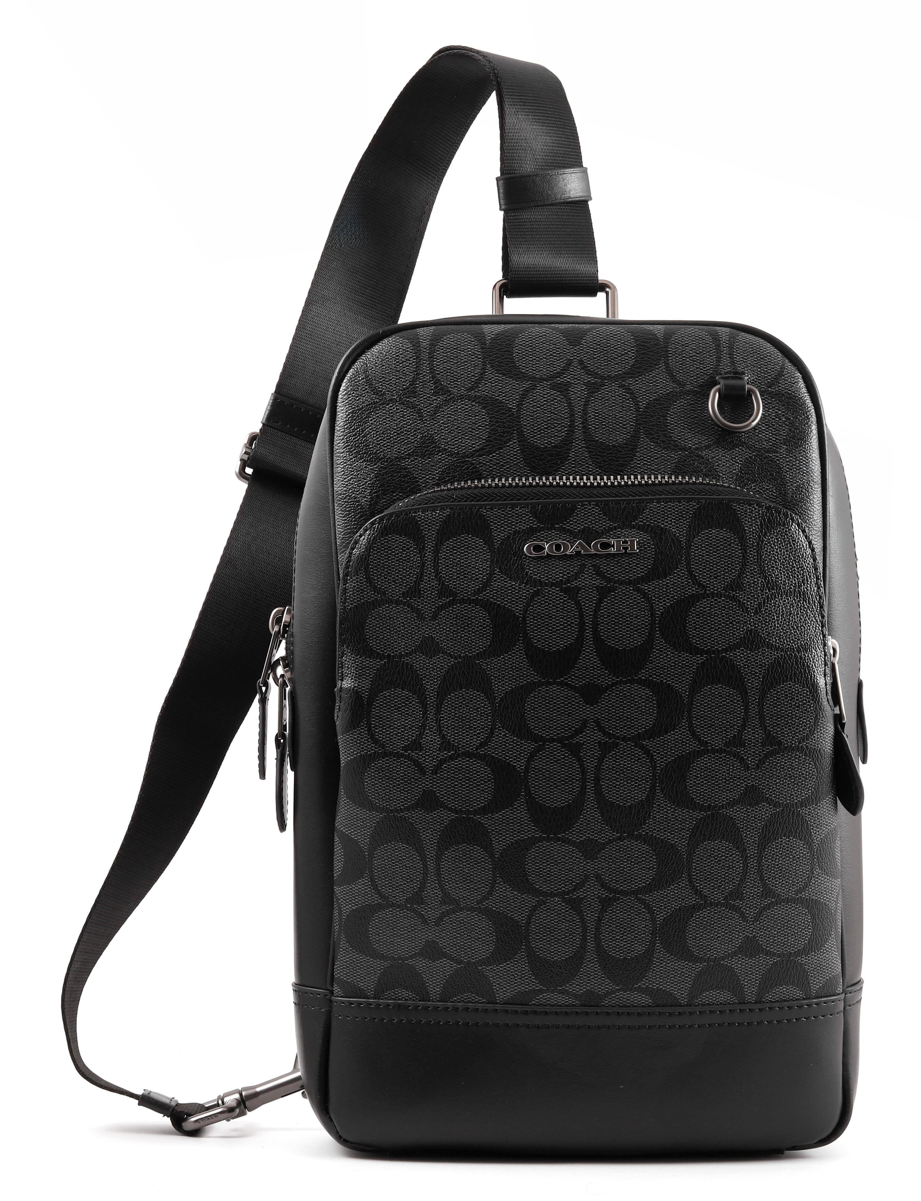 Сумка мужская кожаная Coach Ethan Pack In Signature Canvas кожаная вставка Черный