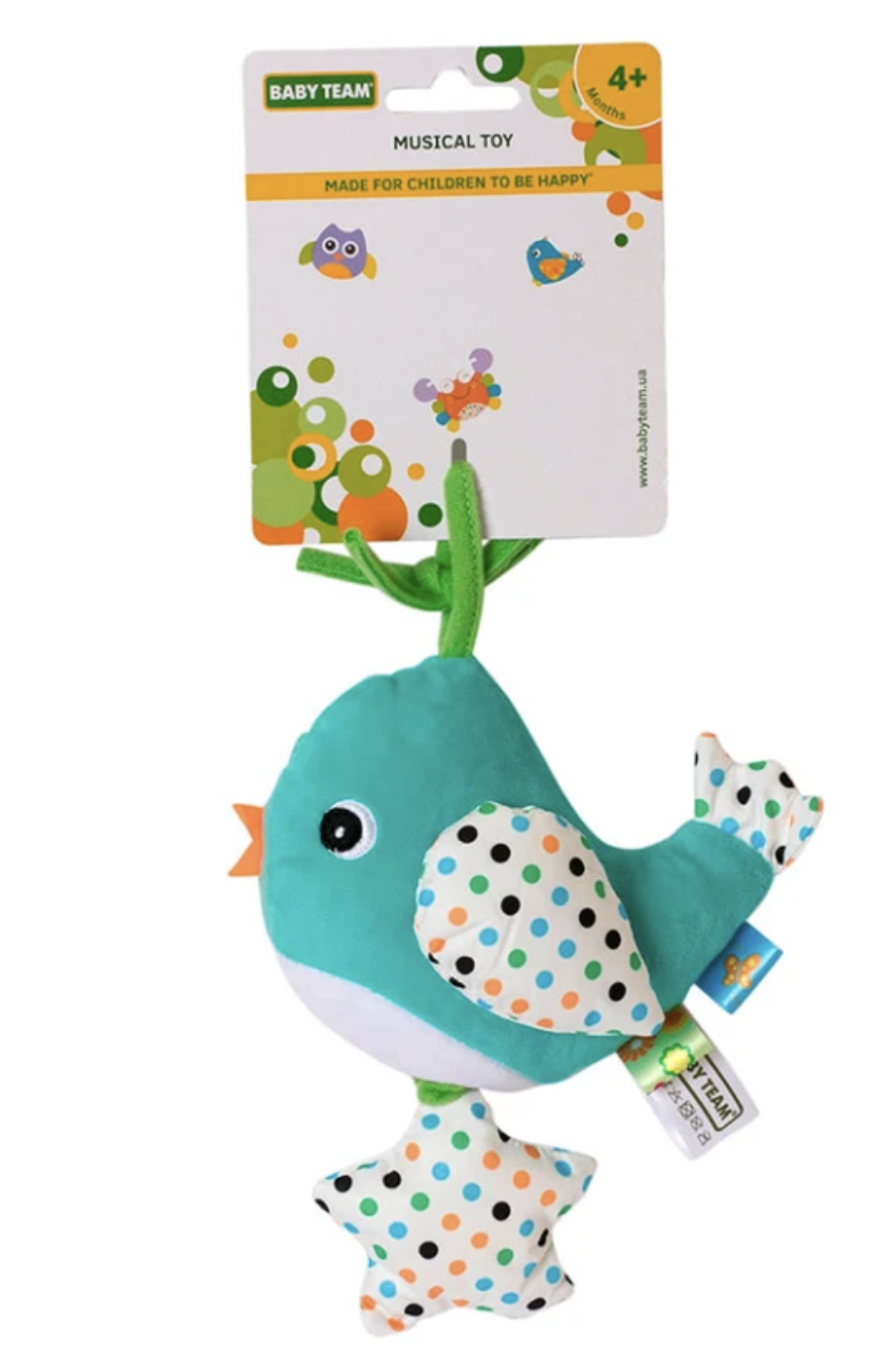 Игрушка-подвеска музыкальная Baby team Птичка 4+ Голубой (8543)