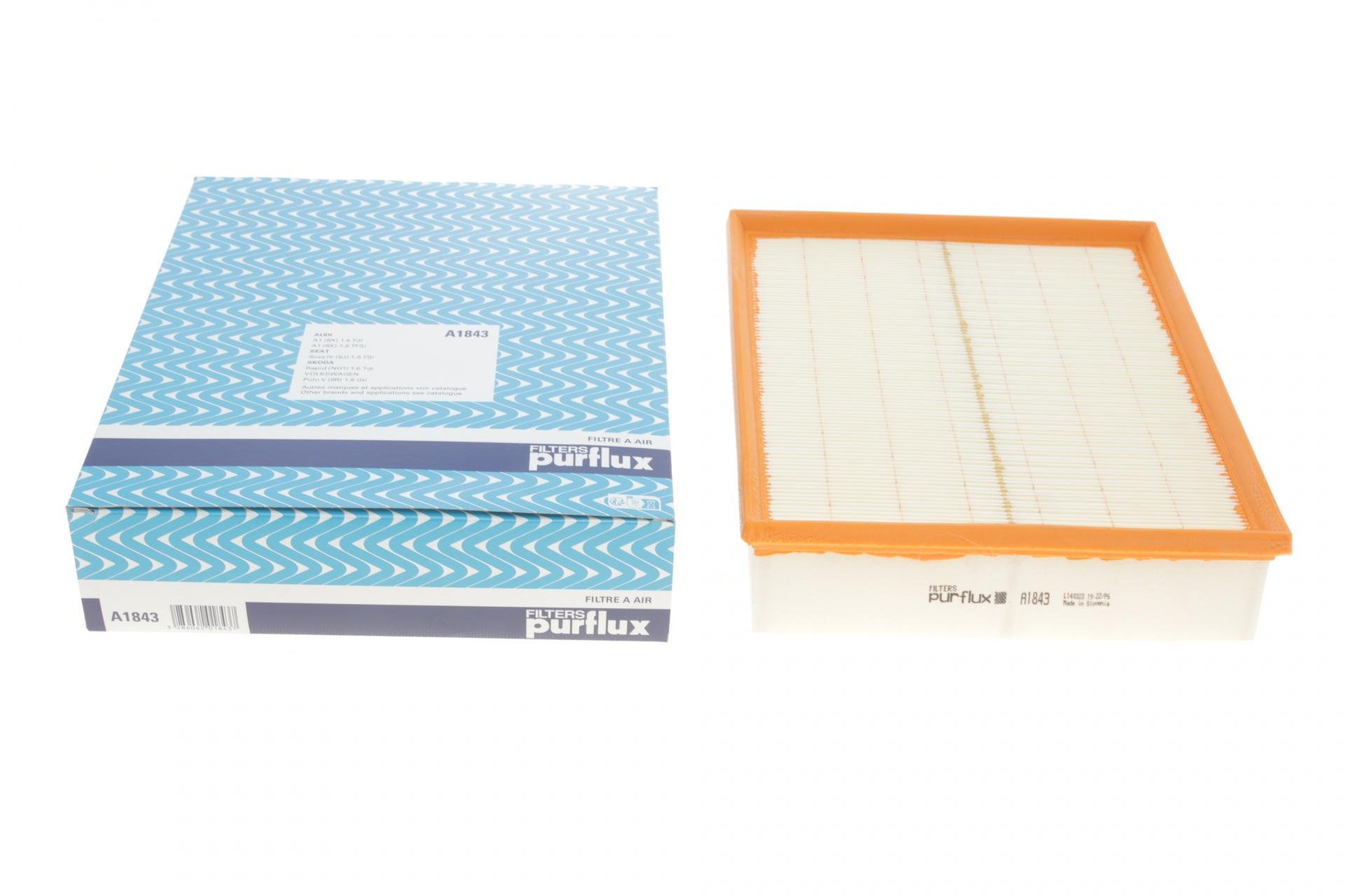 Фільтр повітряний PURFLUX для Audi A1 1,6TDI/1,8TFSI/Seat Toledo//Skoda Rapid 1,6TDI 14-19/VW Polo 1,8GTI 14- (A1843)