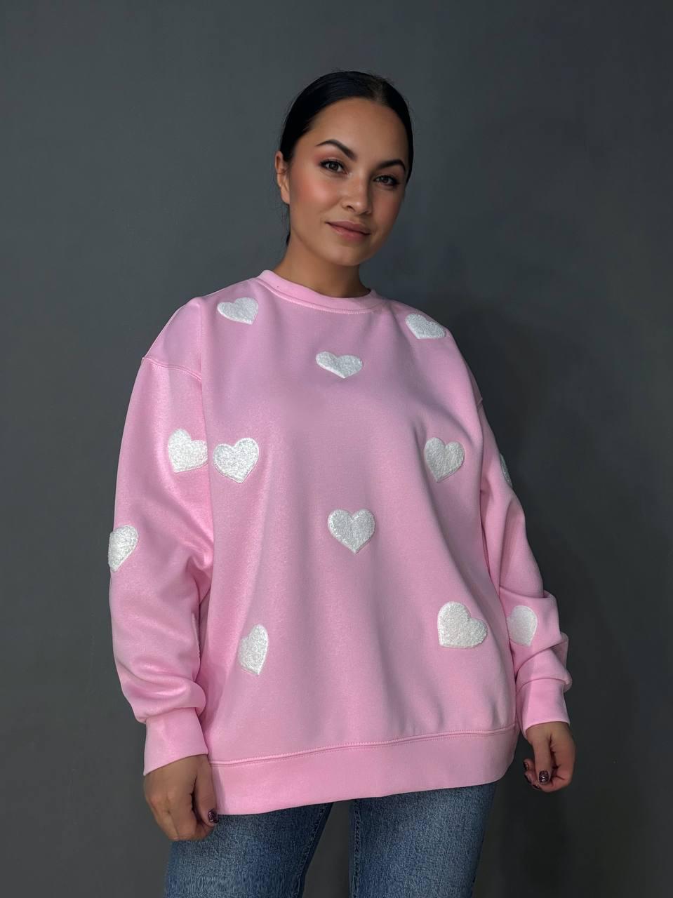 Свитшот женский W 2975 удлиненный махровые сердца OS Розовый (2408) - фото 8 Свитшот женский W 2975 удлиненный махровые сердца OS Розовый (2408) - фото 8