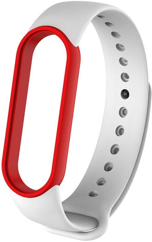 Ремешок UWatch Replacement Silicone Band For Xiaomi Mi Band 5/6/7 Frame White/Red - фото 1