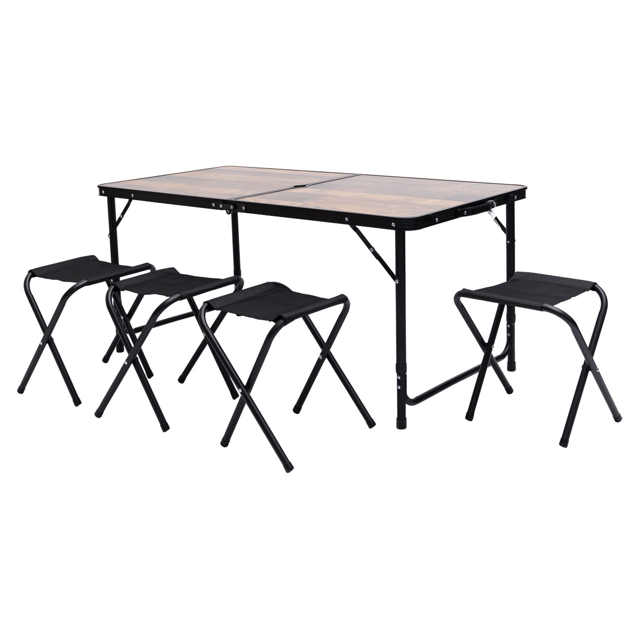 Комплект меблів для кемпінгу розкладний стіл/стільці 4 шт. з регульованою висотою столу 120х60х70/61/54 см Дерево/Чорний (JY-12060BR)
