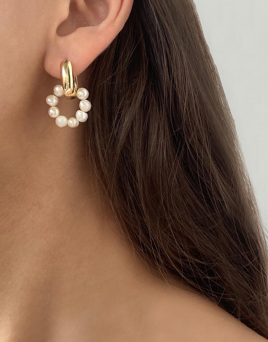 Сережки Pearl Hoops жіночі NSTONE золоті One size