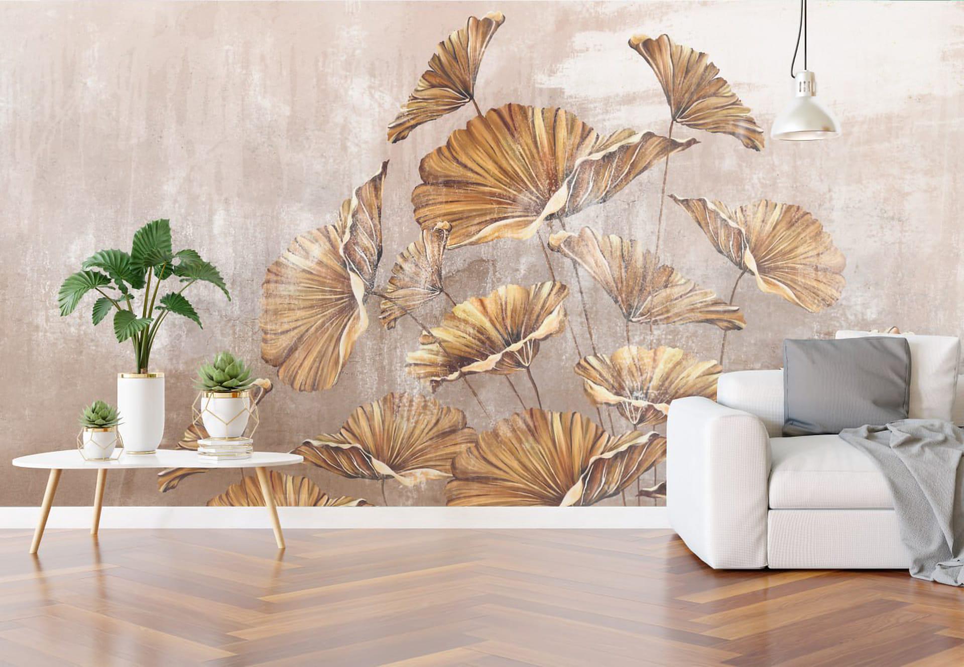 Фотообои флизелиновые Styleo Print-walls Золотые листья 011 350х270 см (Pw-011/3)