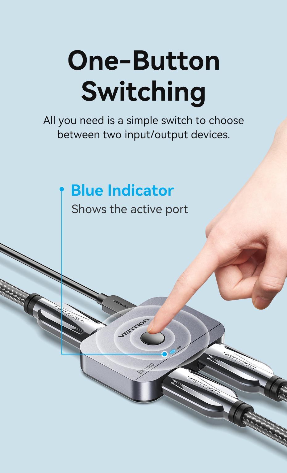 Перемикач Vention HDMI 8K 60Hz 4K 120Hz HDMI 2.1 двонаправлений HDR алюмінієвий Чорний (AKPB0) - фото 7 Перемикач Vention HDMI 8K 60Hz 4K 120Hz HDMI 2.1 двонаправлений HDR алюмінієвий Чорний (AKPB0) - фото 7